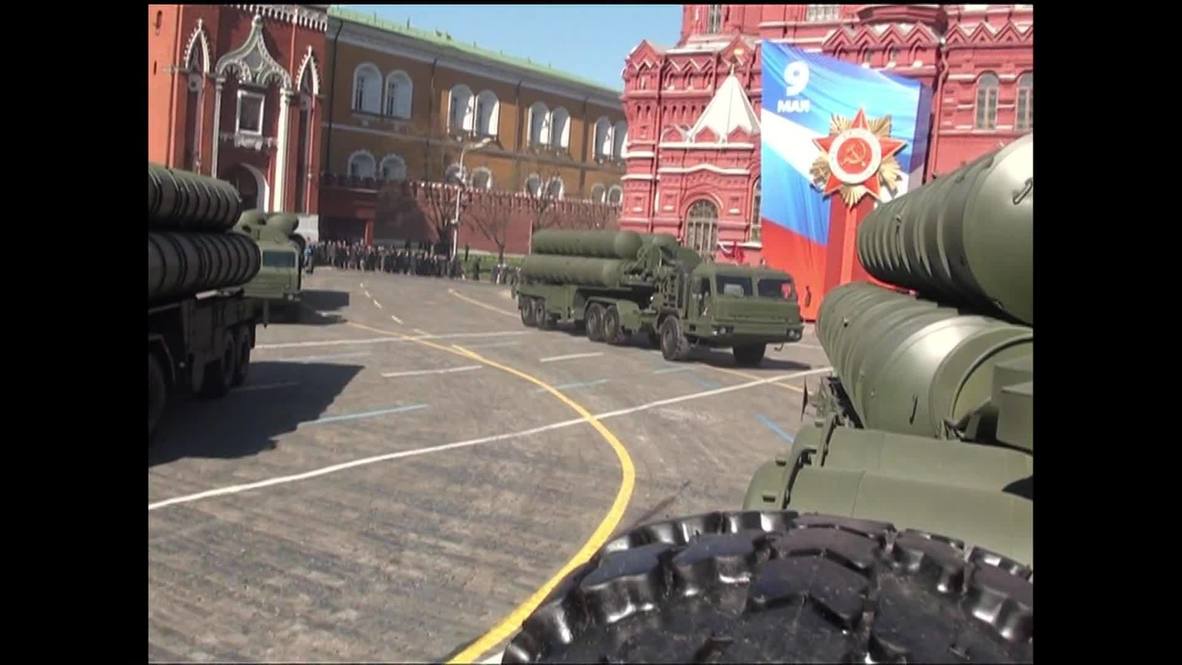 Russia: Tank-mount-view at Red Square Victory Day drill