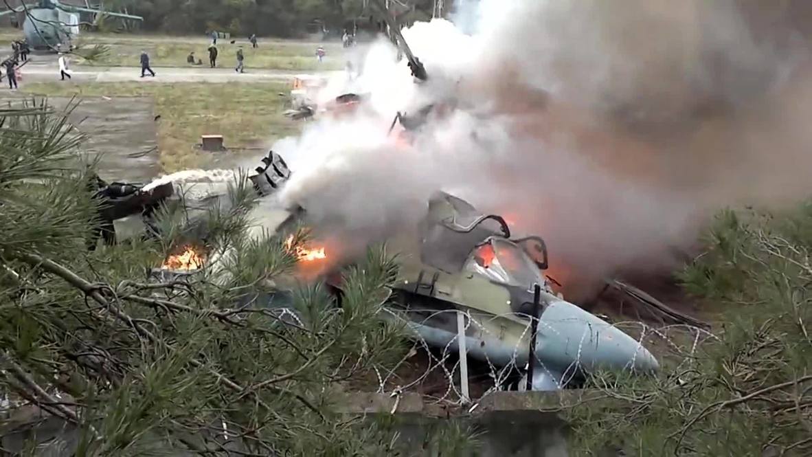 Russia: Ka-52K military helicopter crashes into flames