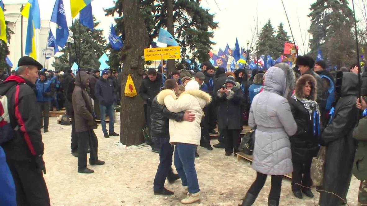Ukraine: Pro-government protesters rally on European square