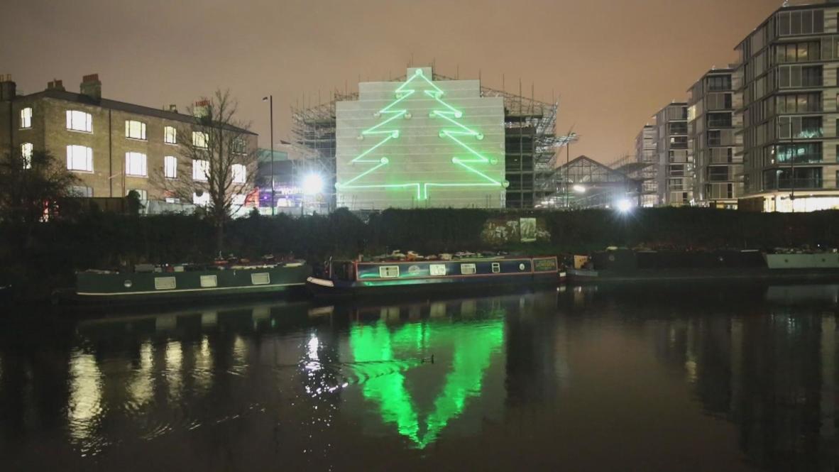 UK: Laser light Christmas tree rave it up in King's Cross