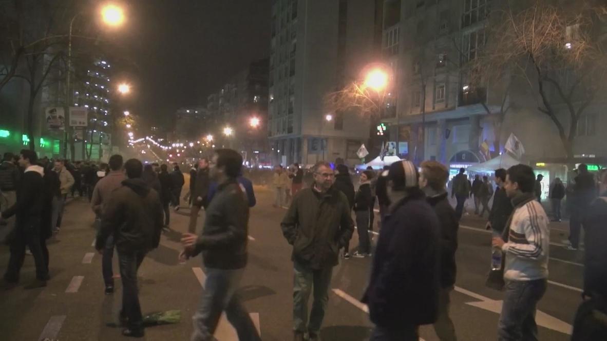 Spain: Police tear gas Real Madrid protesters outside stadium