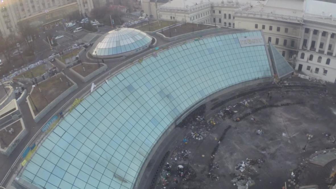Ukraine: Drone view of Maidan on morning after deadly Kiev clashes