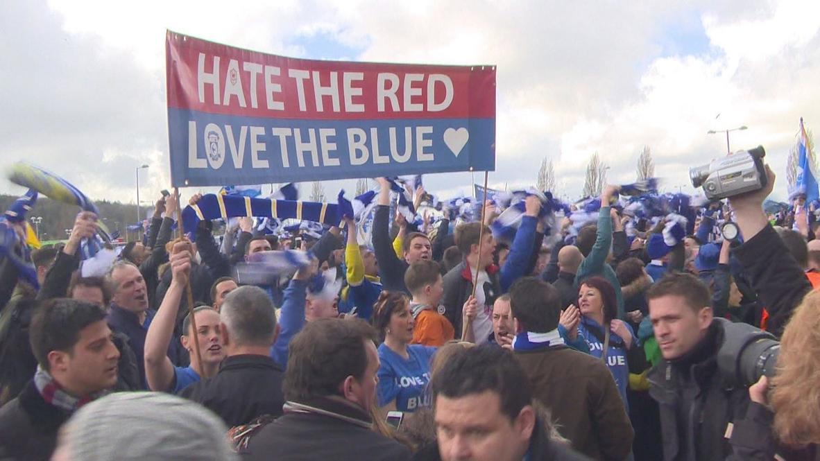 UK: Cardiff City FC supporters protest kit colour change