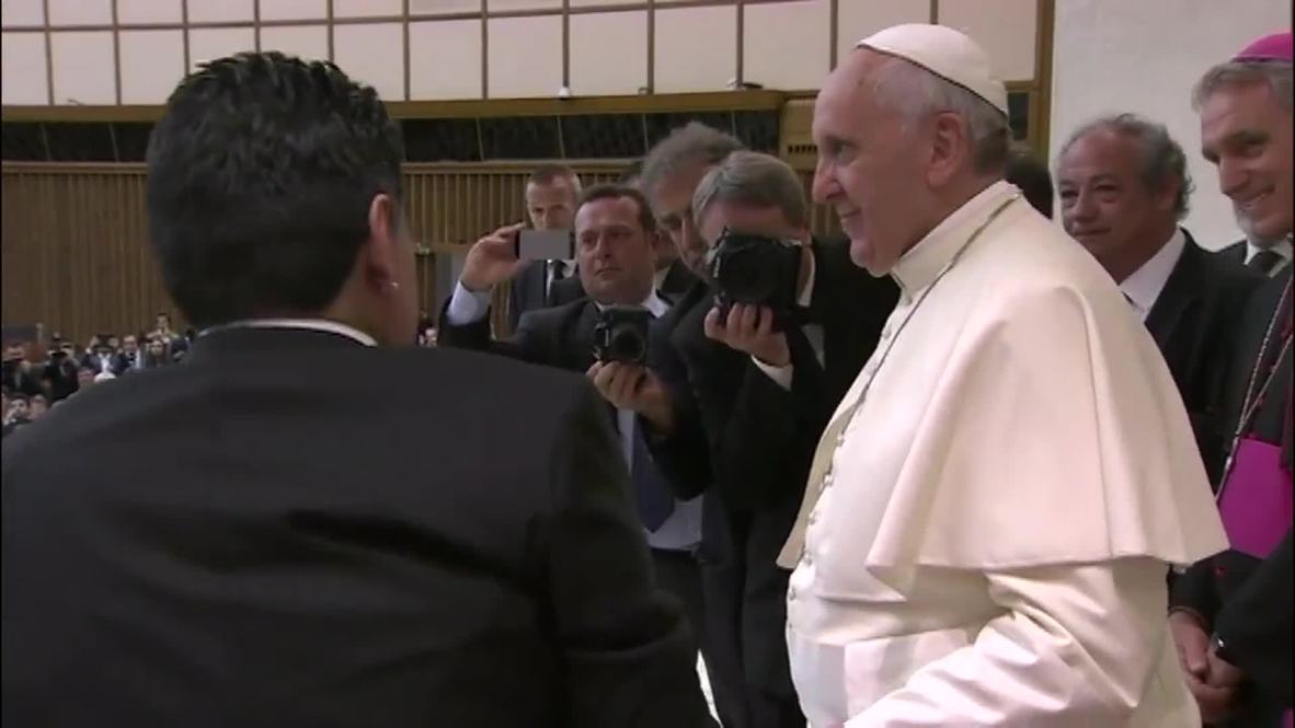 Vatican City: Football legend Maradona presents Pope with player shirt