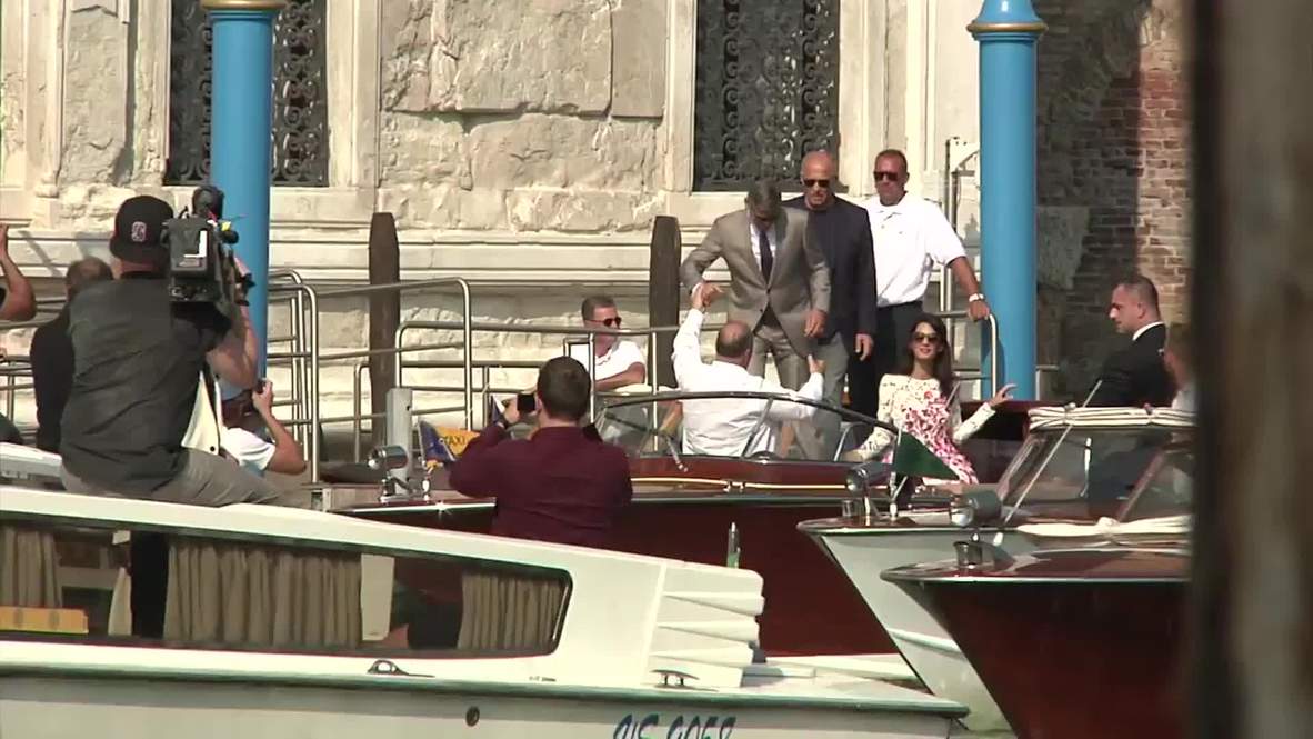 Italy: See newly wed George Clooney for the first time as couple leave Venice hotel