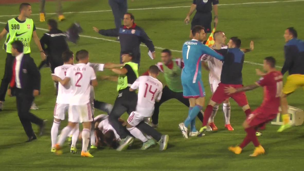 Serbia: Flag-carrying DRONE sparks clashes at Serbia-Albania game