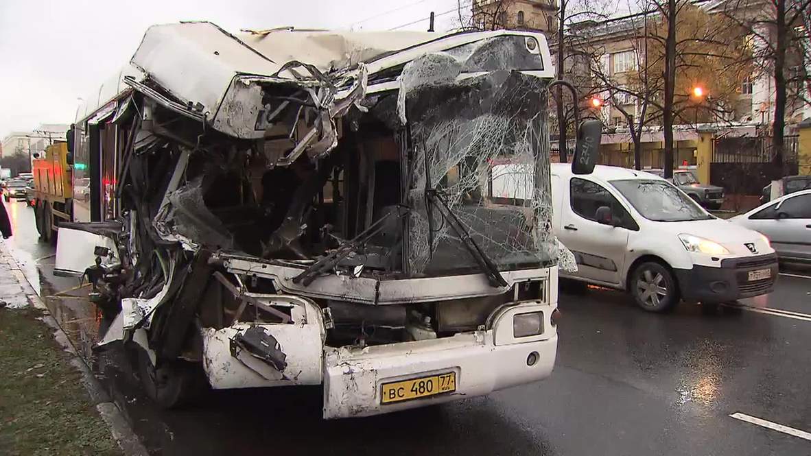Russia: Bus CRUSHED during crash which injured 12 in Moscow