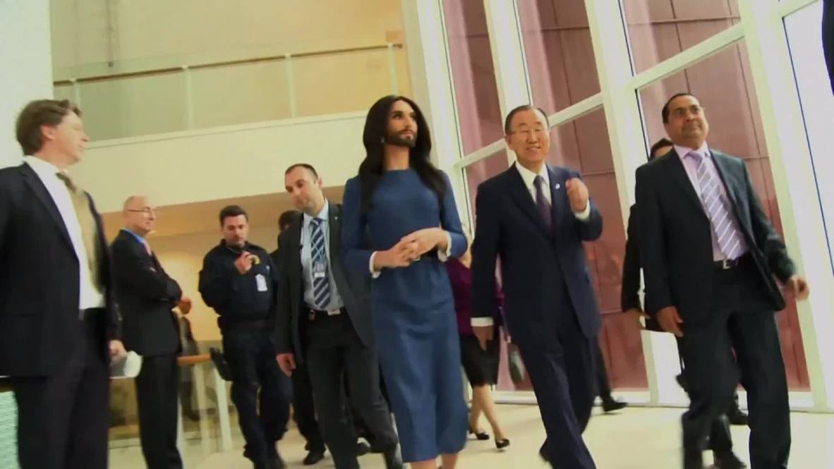 Austria: Conchita Wurst gets political, meets Ban Ki-moon at UN offices