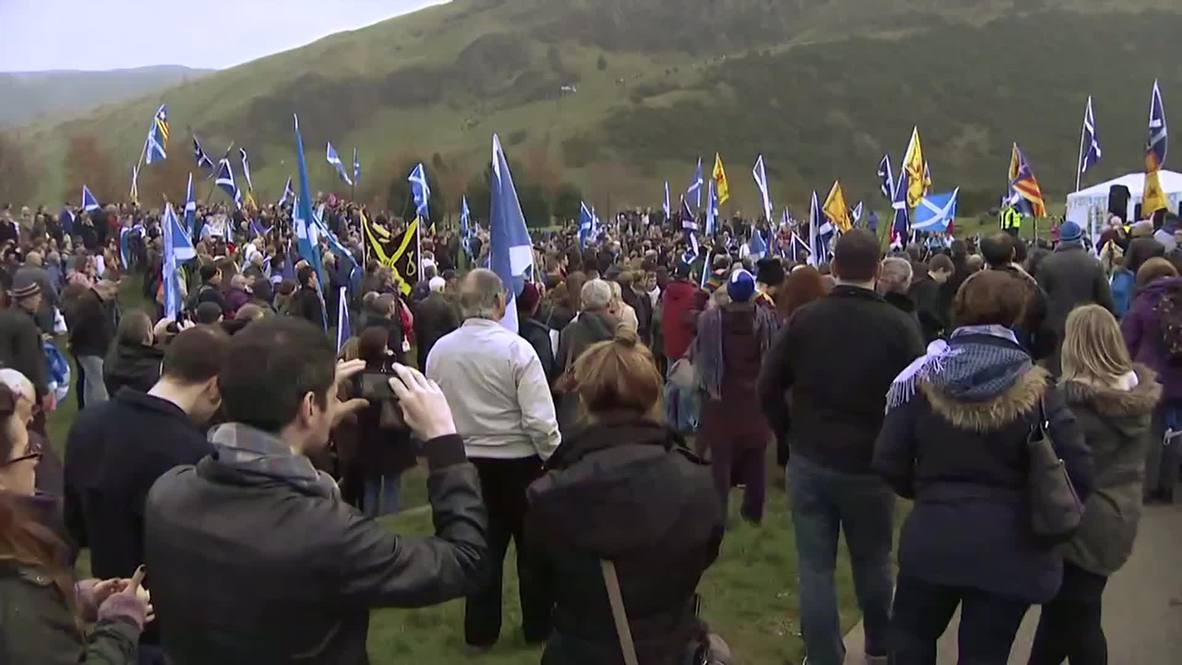 UK: Pro-independence campaigners rally outside Scottish Parliament