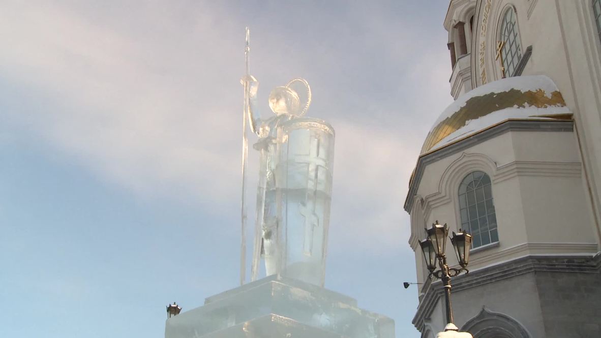 Russia: Ice sculptures of Orthodox icons glimmer and DAZZLE