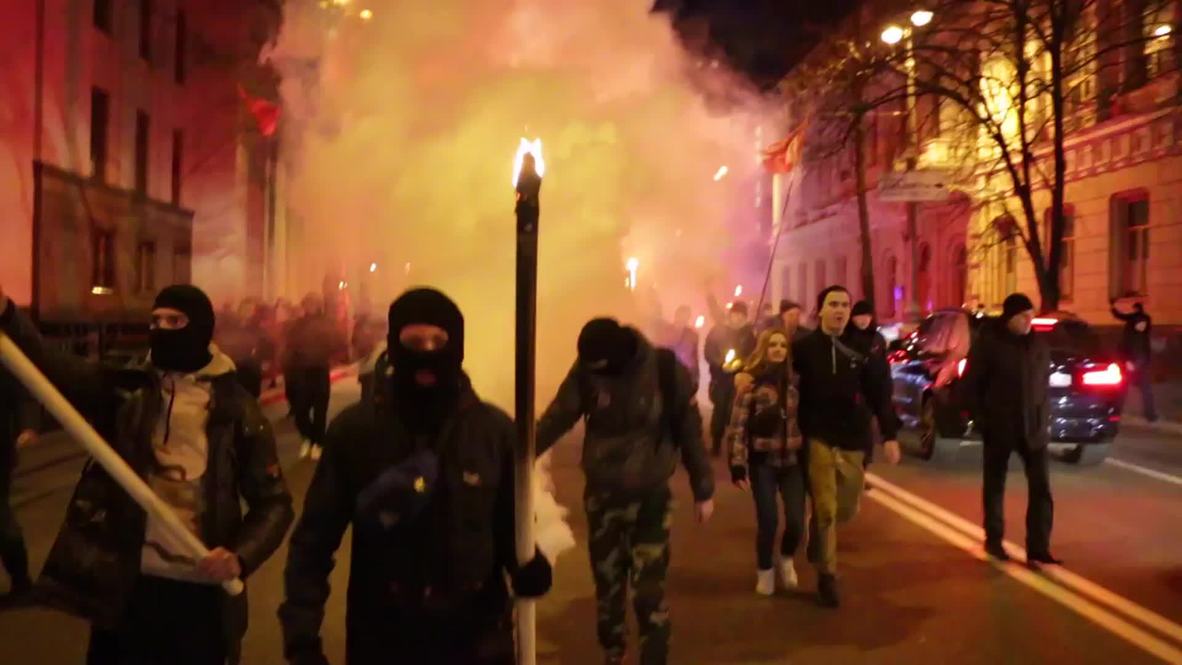 Ukraine: Nationalists hold torch-lit march in Kiev *EXCLUSIVE*