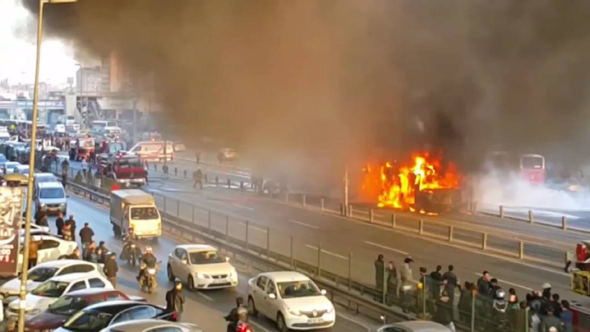 Turkey: Bus bursts into flames on busy Istanbul highway