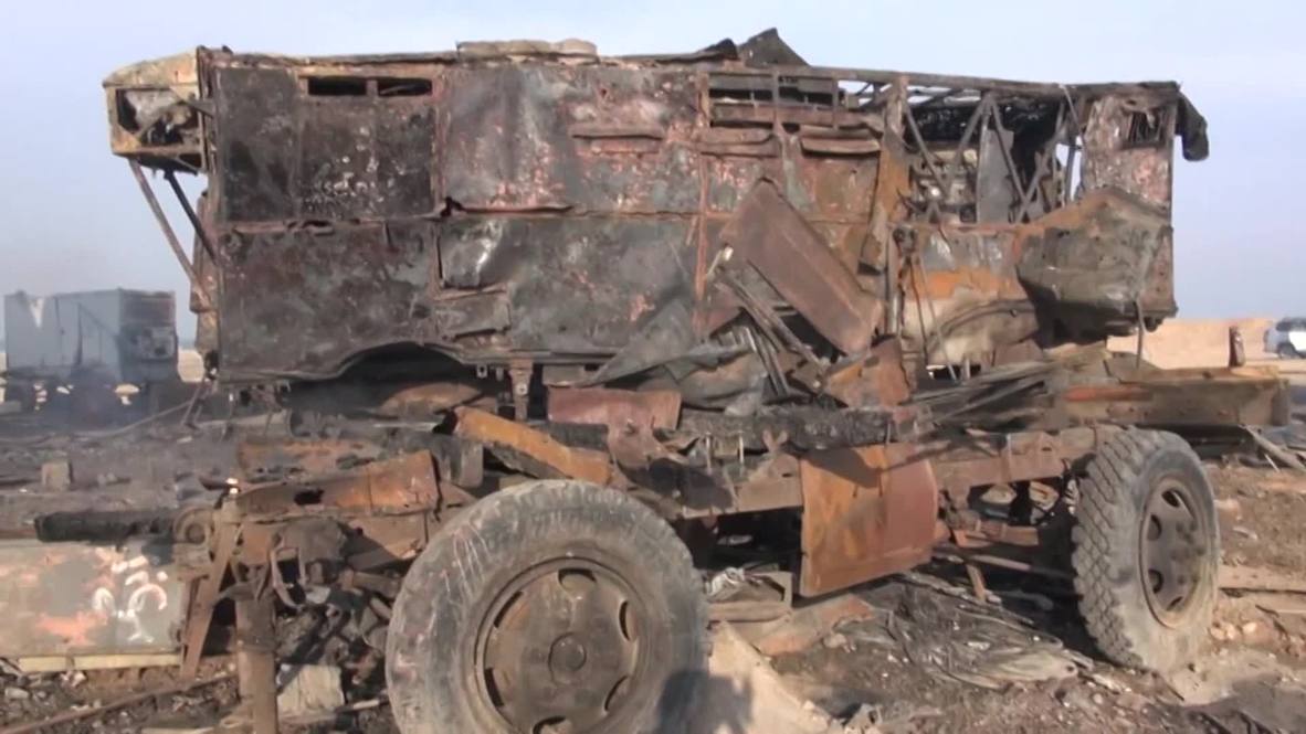 Yemen: Military vehicles left shattered by Saudi-led airstrike