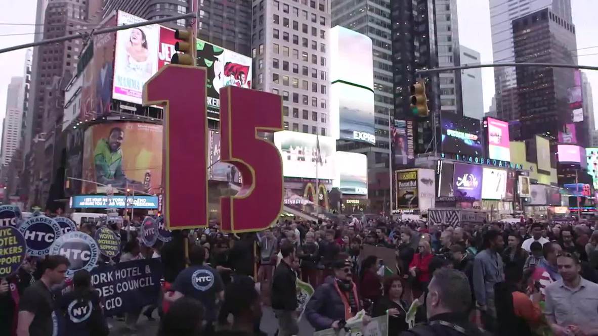 USA: See the largest EVER US wage-hike protest flood Times Square