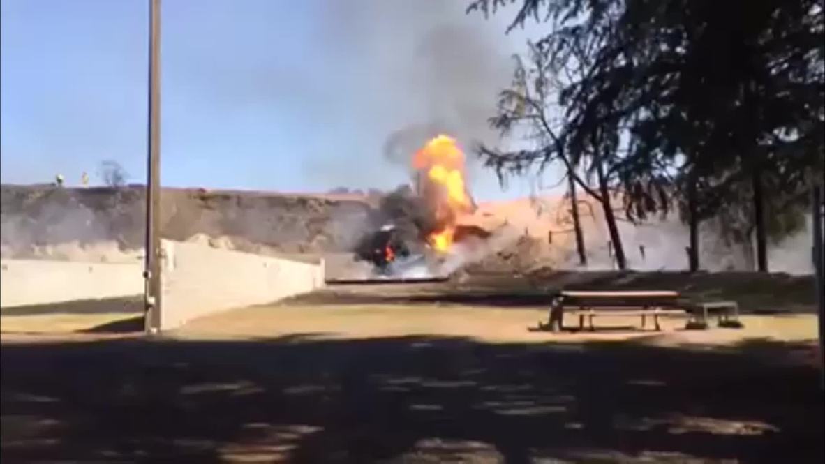USA: Inferno ENGULFS Fresno gun range after gas explosion