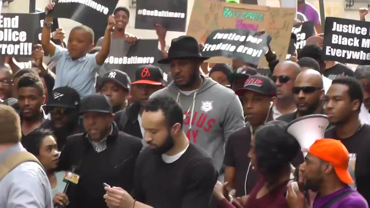 USA: NY Knicks' Carmelo Anthony joins Baltimore protest