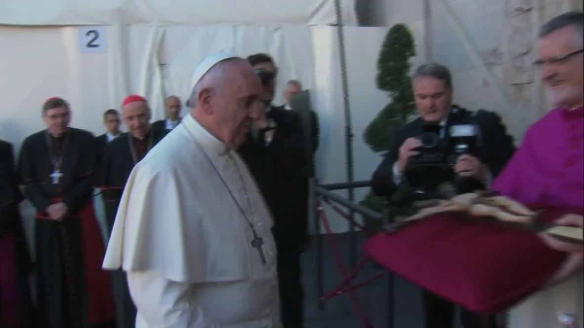 Italy: Pope prays before Shroud of Turin