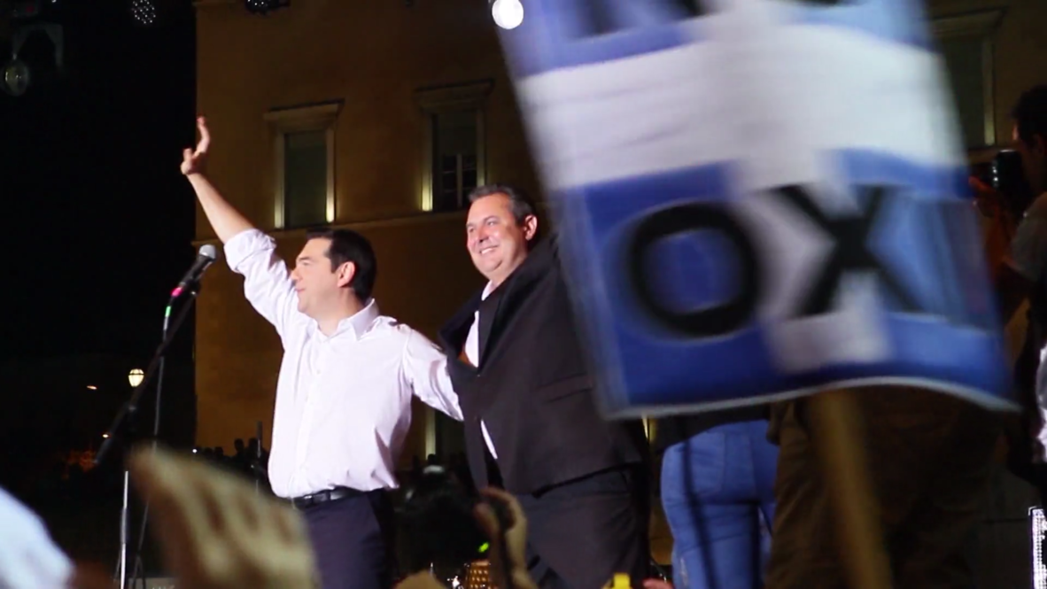 Greece: Tsipras and Varoufakis drop by midnight 'OXI' rally