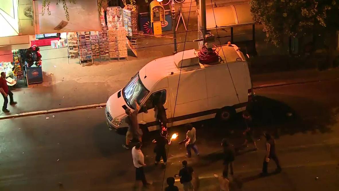 Greece: Athens protesters set van on fire