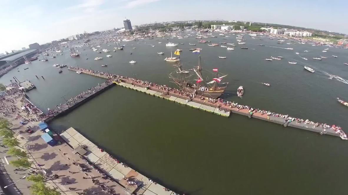 Netherlands: Drone's eye captures historic Tall Ships sailing in Amsterdam