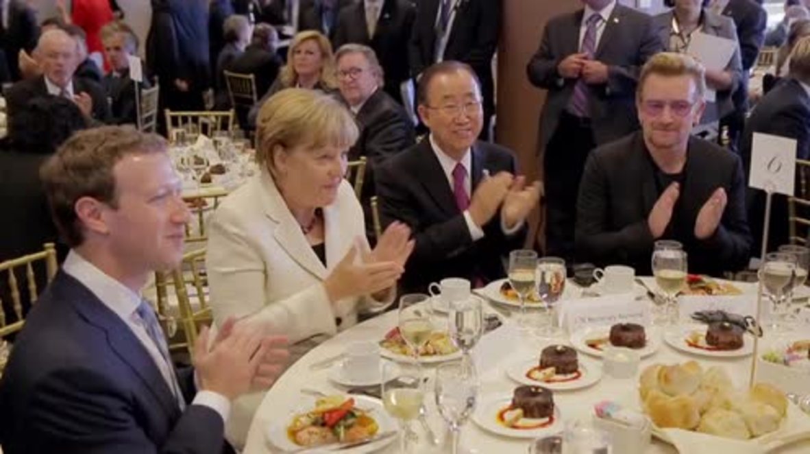UN: Bono & Mark Zuckerberg talk poverty & human rights at UN headquarters