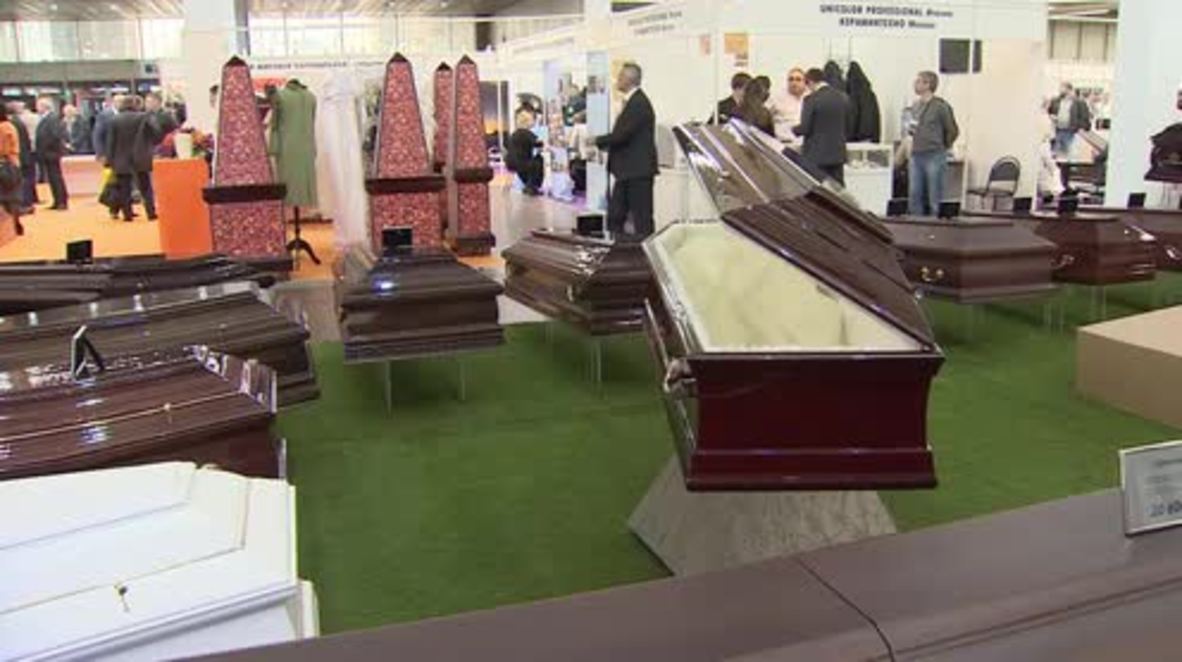 Russia: High-end hearses and coffins presented at massive funeral expo in Moscow