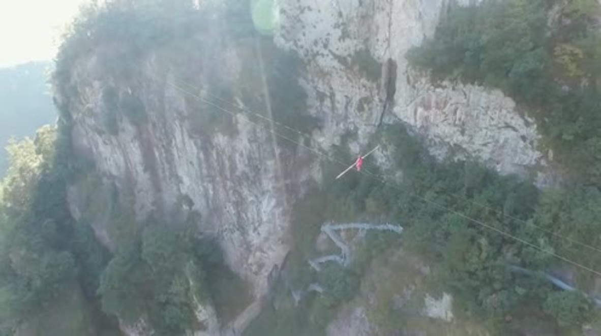 China: Drone captures stunning tightrope walk celebrating WWII victory