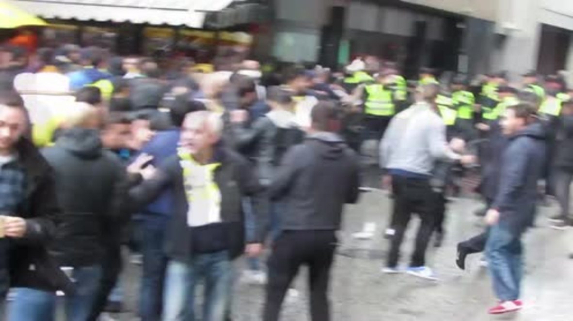 Netherlands: AMSTERDAMAGE! Fenerbahce fans clash with police ahead of match