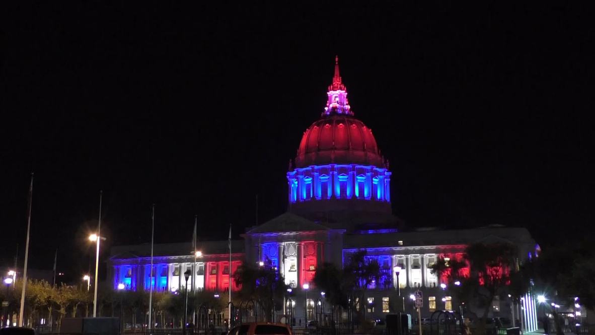 USA: San Francisco City Hall lit up in French flag colours as sign of solidarity