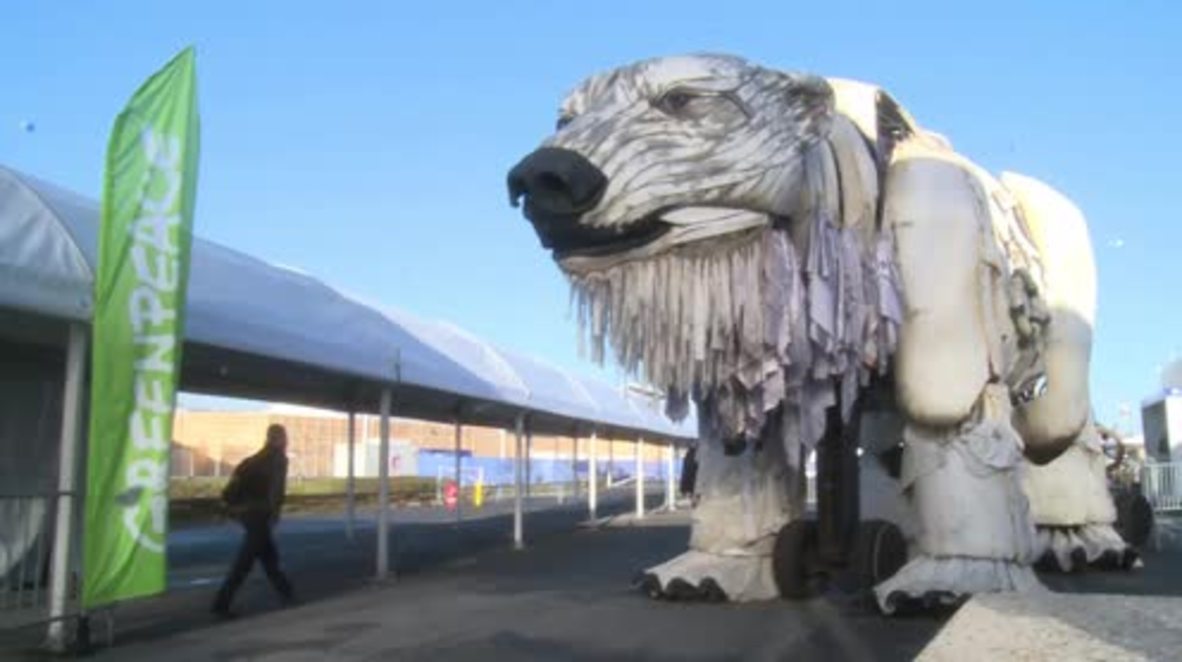 France: Aurora the polar bear roars for indigenous peoples against climate change