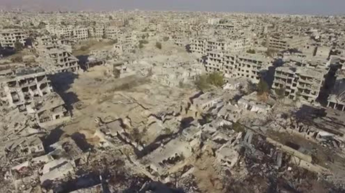 Syria: Drone captures devastated Damascus suburb