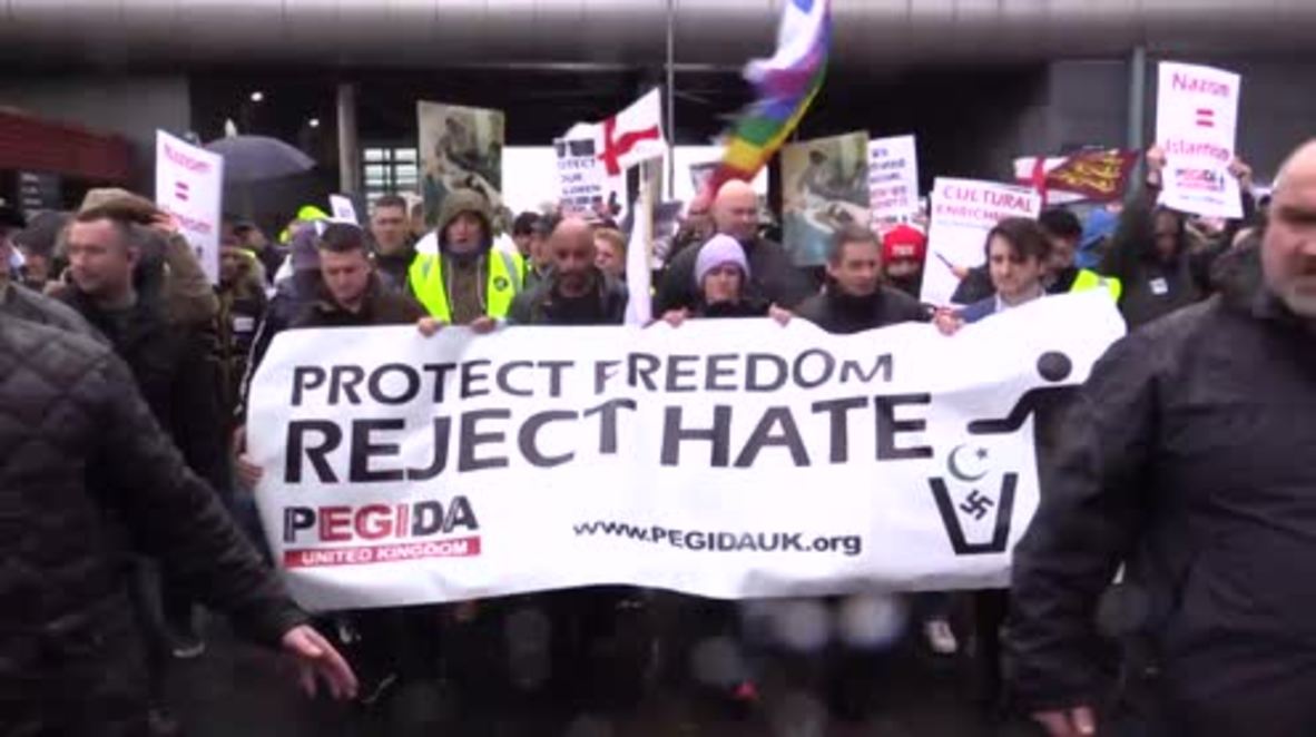 UK: Ex-EDL leader Tommy Robinson leads PEGIDA UK rally in Birmingham