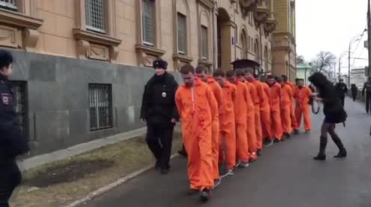 Russia: Activists stage 'Guantanamo' protest outside US embassy in Moscow