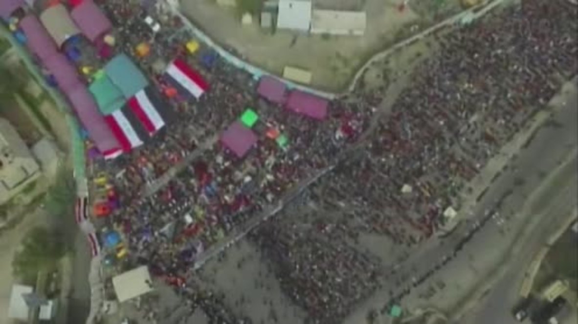 Iraq: Drone footage captures large anti-govt protest in Baghdad