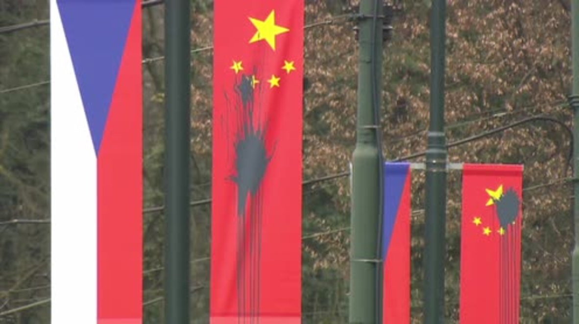 Czech Republic: 12 arrested after Chinese flags vandalised ahead of Xi Jinping visit