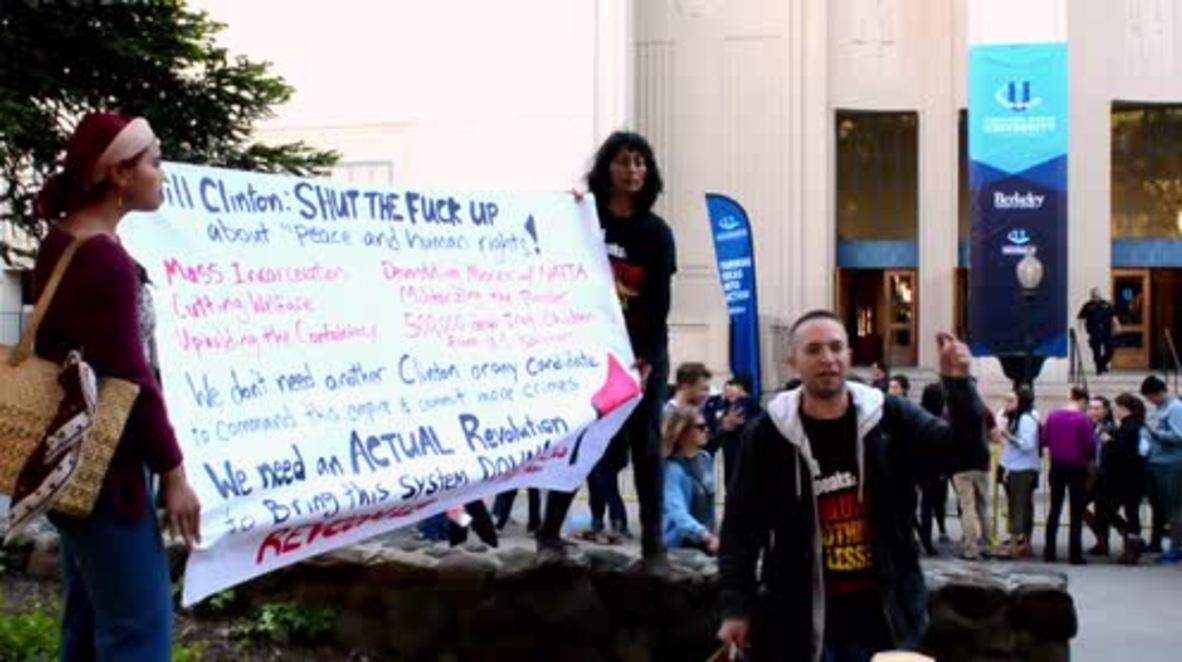 USA: Activists protest Bill Clinton ahead of speech at UC Berkeley