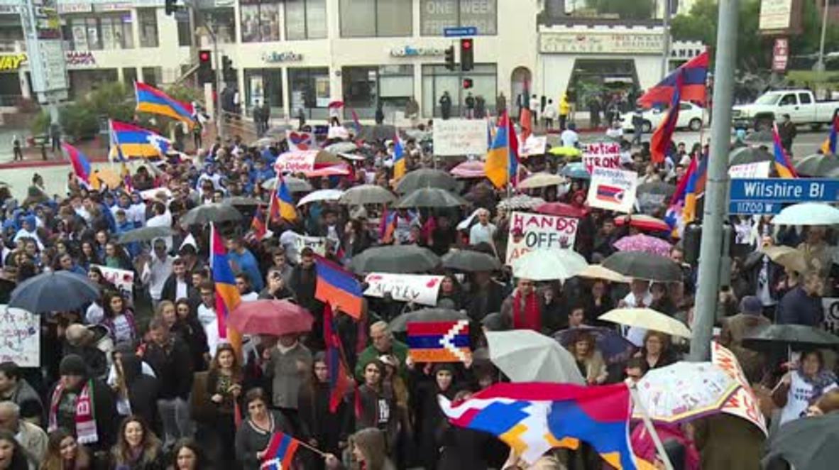 USA: Armenians protest in LA against Azerbaijani attacks on Artsakh