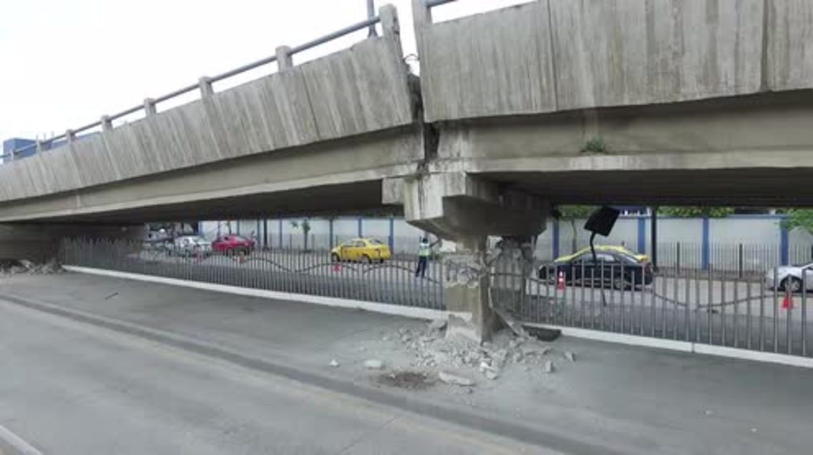 Ecuador: Drone captures collapsed bridge in Guayaquil after 7.8M earthquake