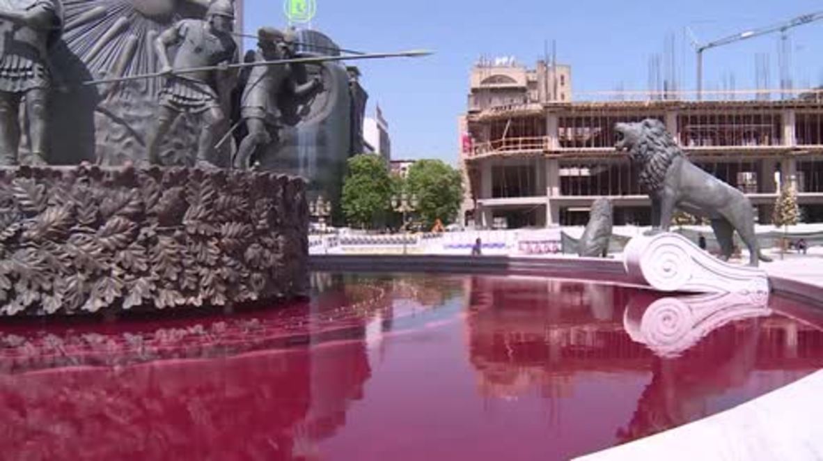 Macedonia: Fountain’s water dyed ‘blood’ red in anti-government protest