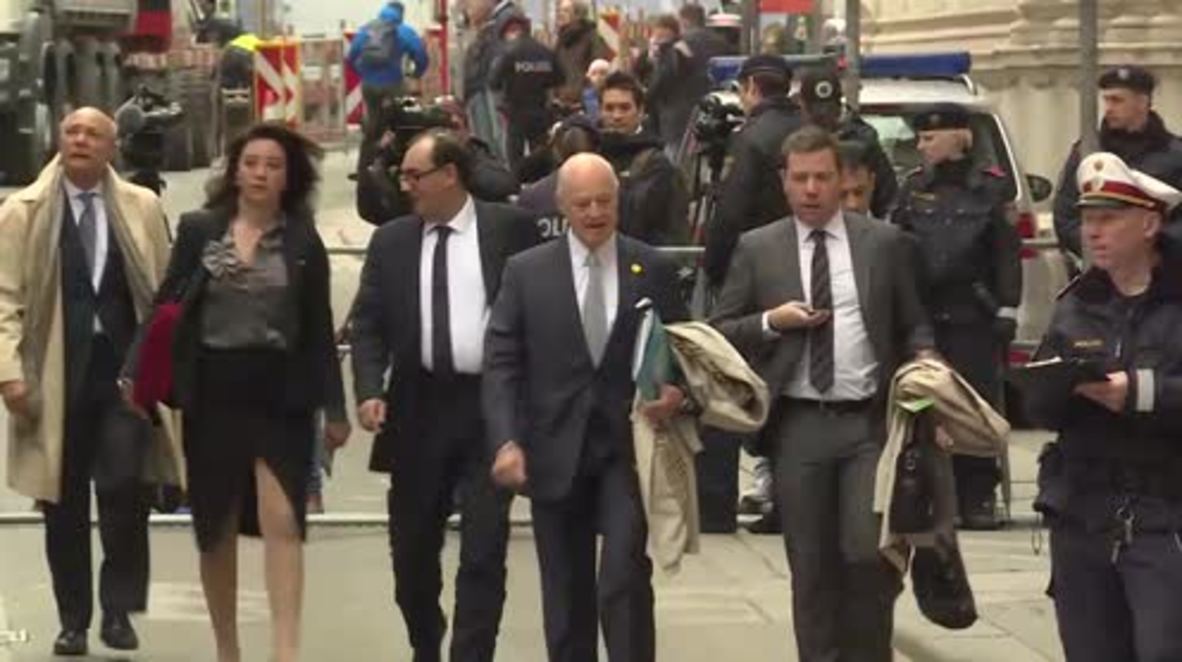 Austria: Lavrov, Kerry and De Mistura arrive at the Palais Niederoesterreich to discuss Syria ceasefire