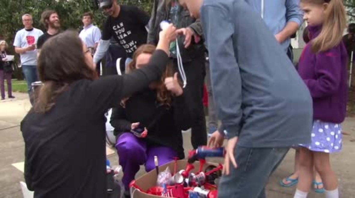 USA: 'Air Horn Orchestra' protest LGBT law outside NC Executive Mansion