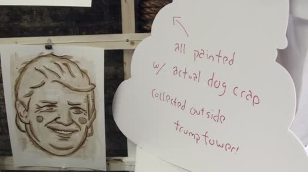 USA: Street artist Hanksy sells ''Dump Trump' poop paintings at pop-up shop