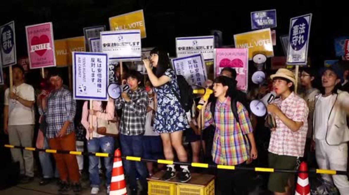 Japan: Anti-militarisation protesters rally outside parliament
