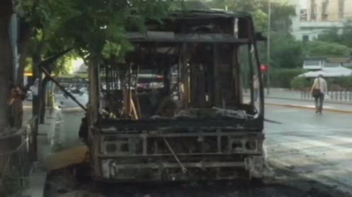 Greece: Anti-austerity protests turn violent as bus and bins torched in Athens