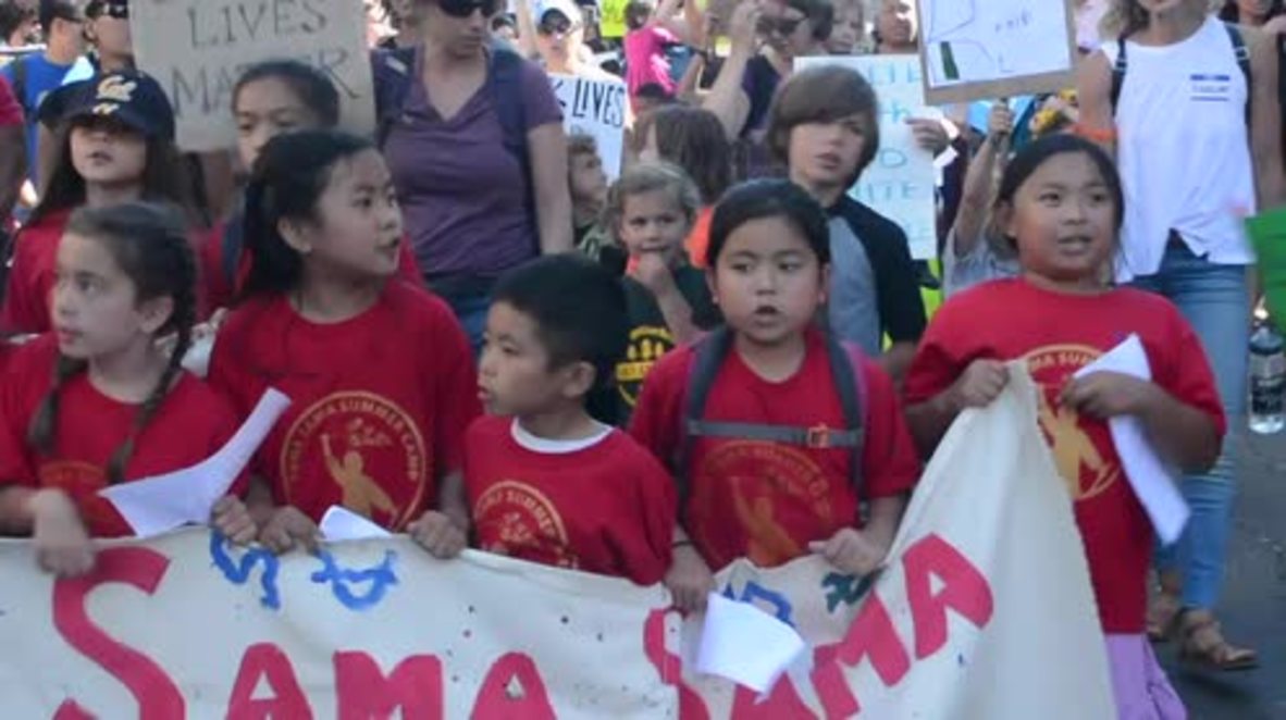 USA: Camp kids lead Black Lives Matter protest in Oakland
