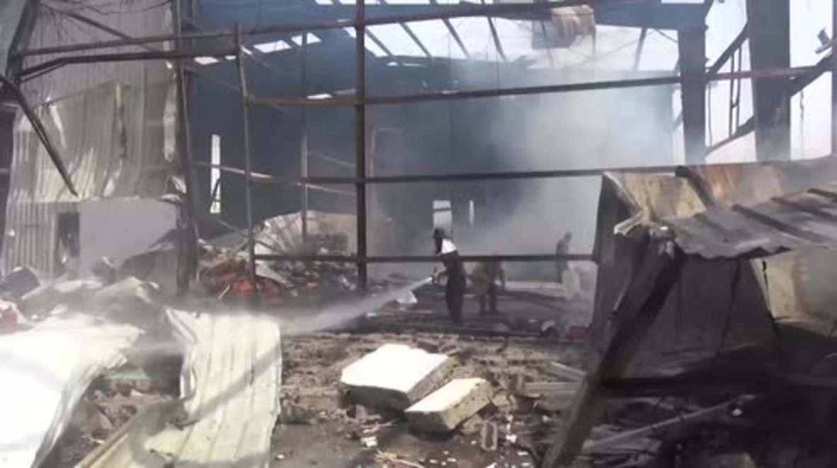 Yemen: Firefighters fight blaze following Saudi-led coalition airstrikes