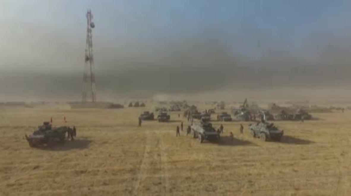 Iraq: Drone captures Iraqi forces preparing for Mosul offensive