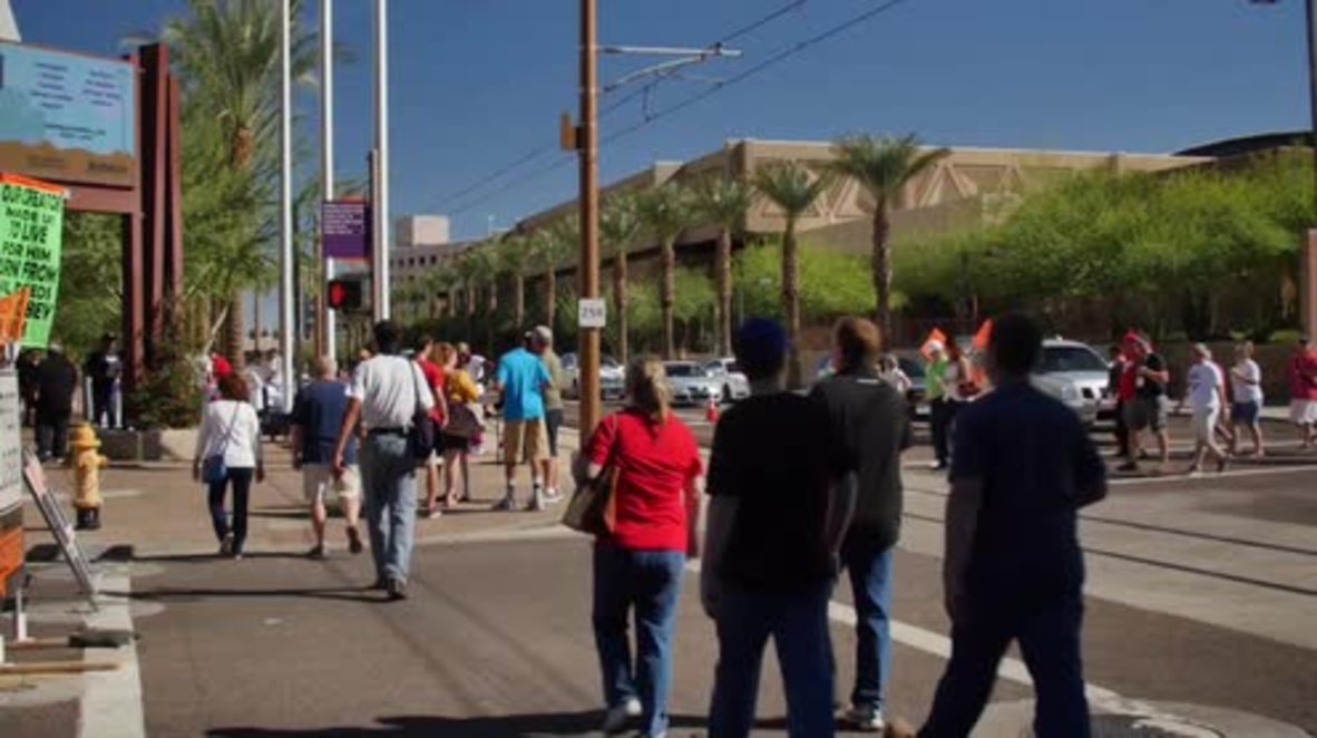 USA: Trump supporters turn up to hear candidate speak at Phoenix Convention Center