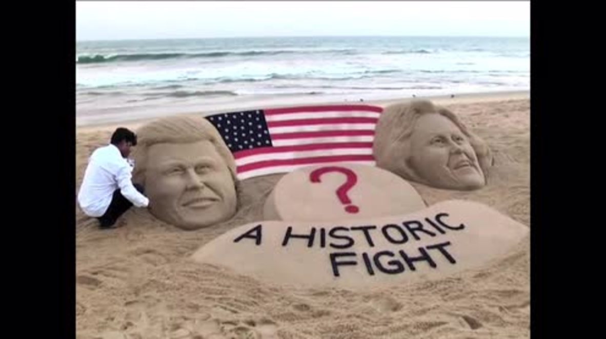 India: Trump and HRC's 'historic fight' written in sands of time with YUGE sand-sculpture