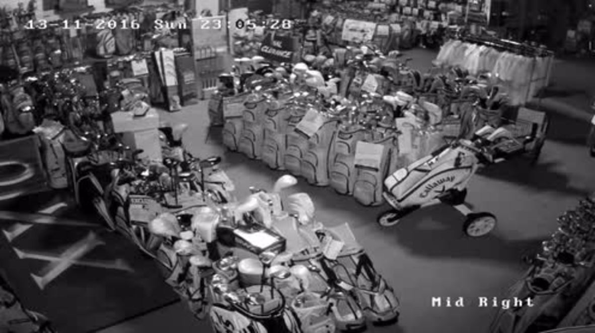 New Zealand: CCTV captures massed golf bags crashing to the floor as quake strikes